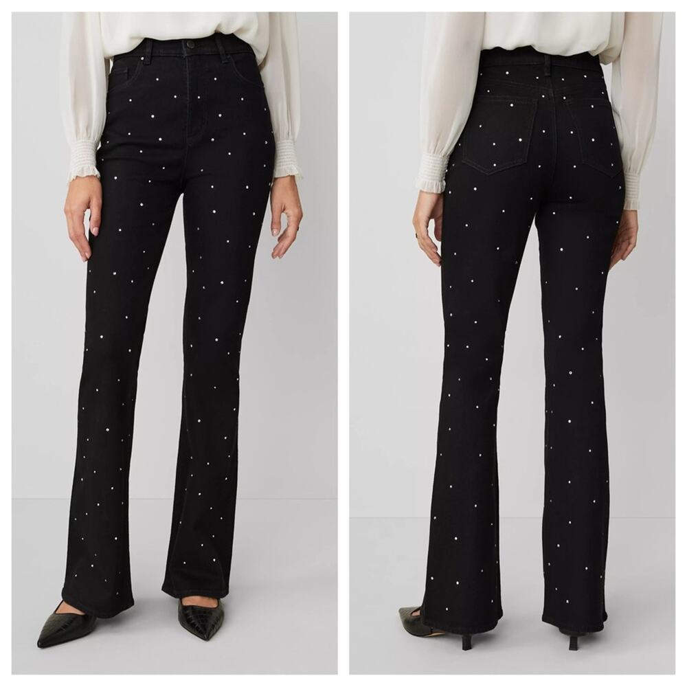 NWT Ann Taylor The Embellished Flare Jean Black Denim with Sequins - Size 0